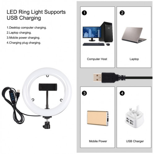 PULUZ 7.9 pouces 20cm Miroir Lumière + Base Ronde Support De Bureau 3 Modes Dimmable Double Température De Couleur LED Anneau Lumineux Courbé Vlogging Selfie Photographie Vidéo Lumières avec Pince De Téléphone SP079B925-015