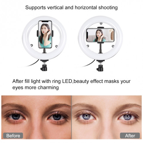 PULUZ 7.9 pouces 20cm Miroir Lumière + Base Ronde Support De Bureau 3 Modes Dimmable Double Température De Couleur LED Anneau Lumineux Courbé Vlogging Selfie Photographie Vidéo Lumières avec Pince De Téléphone SP079B925-015