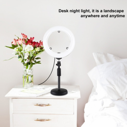 PULUZ 7.9 pouces 20cm Miroir Lumière + Base Ronde Support De Bureau 3 Modes Dimmable Double Température De Couleur LED Anneau Lumineux Courbé Vlogging Selfie Photographie Vidéo Lumières avec Pince De Téléphone SP079B925-015