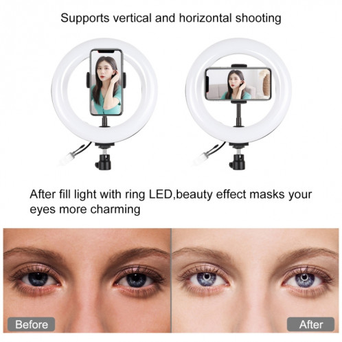 PULUZ 7.9 pouces 20cm RGBW Light + Base ronde Support de bureau Dimmable LED Double température de couleur LED Anneau lumineux incurvé Vlogging Selfie Photography Video Lights avec pince de téléphone (Noir) SP080B739-018