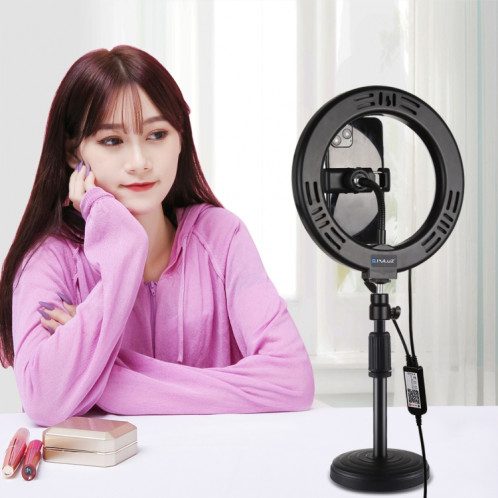 PULUZ 7.9 pouces 20cm RGBW Light + Base ronde Support de bureau Dimmable LED Double température de couleur LED Anneau lumineux incurvé Vlogging Selfie Photography Video Lights avec pince de téléphone (Noir) SP080B739-018