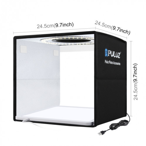 PULUZ 25CM pliable bague de cri de cri de cri à LED d'éclairage de photo de tente de studio + tampon de panneau de lampe lumineuse sans ombre avec 12 couleurs Taille: 25cm x 25cm x 25cm (noir) SP101B740-013