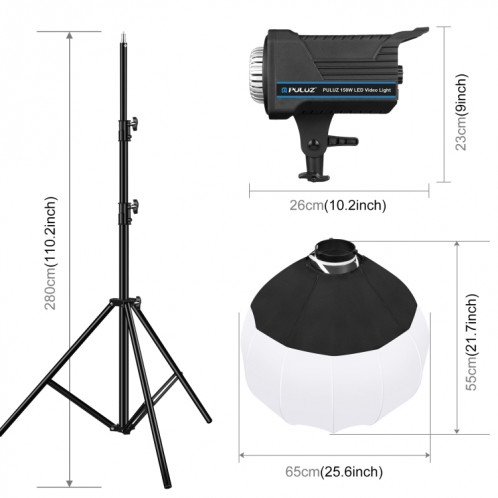 PULUZ 220V 150W 3200K-5600K Studio Vidéo Lumière + 2.8m Support de Lumière + 65cm Lanterne Pliable Softbox Photographie Kit SP05EU1788-011