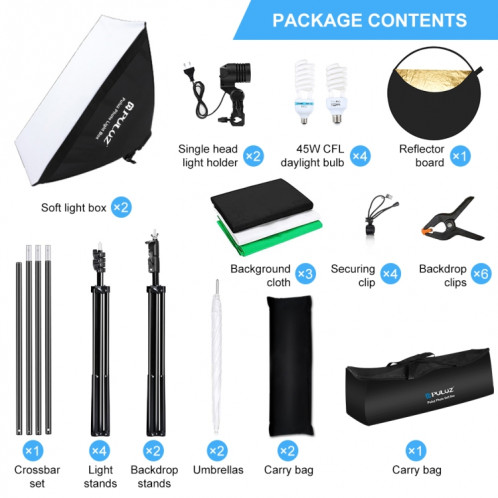 Kit de photographie PULUZ LED Light Studio Softbox avec fond et support réfléchissant et trépied et sacs de sable () SP12EU1827-08