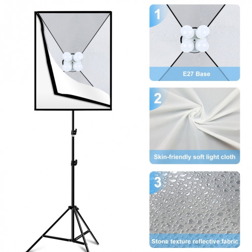 Kit d'éclairage Softbox Softbox Puluz 2 pcs 50x70cm Professional Photo Studio photographie Équipement de la photographie avec 8 x E27 20W E27 Socket Socket Lighting Kit d'éclairage pour la photographie de portrait de SP34US1661-010