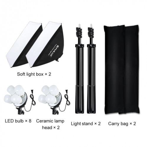 Kit d'éclairage Softbox Softbox Puluz 2 pcs 50x70cm Professional Photo Studio photographie Équipement de la photographie avec 8 x E27 20W E27 Socket Socket Lighting Kit d'éclairage pour la photographie de portrait de SP34US1661-010