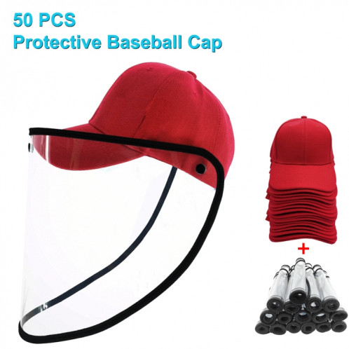 50 PCS Anti-Salive Splash Anti-Spitting Anti-Fog Anti-Oil Protective Baseball Cap Mask Masque Visage Amovible (Rouge) SH463R1462-014