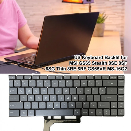 Clavier d'ordinateur portable version US avec rétroéclairage pour MSI GS65 / GS65VR / MS-16Q2 / Stealth 8SE /8SF / 8SG /Thin 8RE / Thin 8RF (Gris) SH004H1244-06