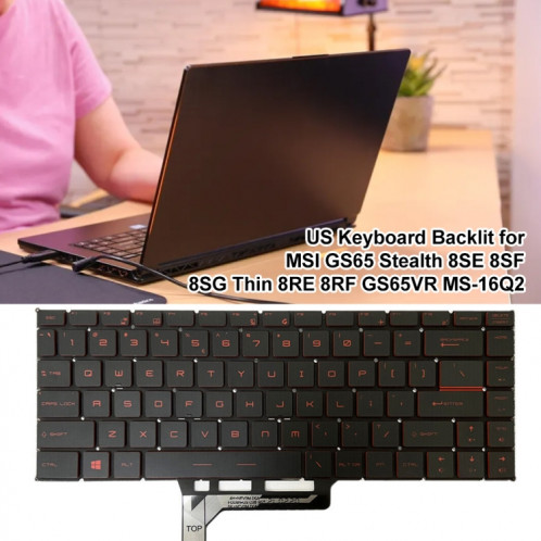 Clavier d'ordinateur portable version US avec rétroéclairage pour MSI GS65 / GS65VR / MS-16Q2 / Stealth 8SE /8SF / 8SG /Thin 8RE / Thin 8RF (Rouge) SH004R1246-06