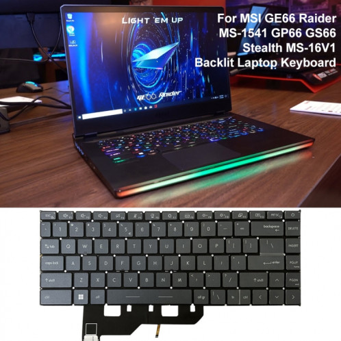 Clavier d'ordinateur portable version US avec rétroéclairage pour MSI GE66 Raider / MS-1541 / GP66 / MS-1542/1543 / GS66 / MS-16V1 / MS-16V2 / 10SD / 10SE (Gris) SH007H1807-06