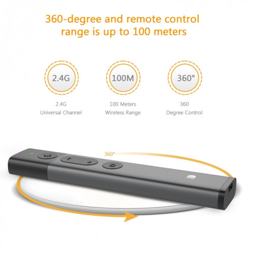 Doosl DSIT032 2.4GHz Wireless Presenter PowerPoint Représentation du clicker Télécommande Pointeur laser vert, distance de contrôle: 100m SD2221518-011