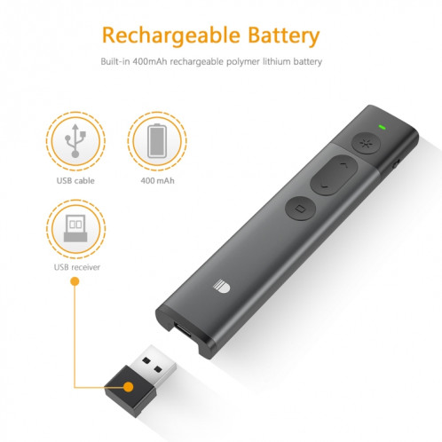 Doosl DSIT032 2.4GHz Wireless Presenter PowerPoint Représentation du clicker Télécommande Pointeur laser vert, distance de contrôle: 100m SD2221518-011