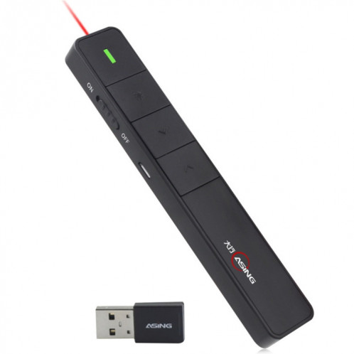 ASiNG A218 USB Charge 2.4GHz Wireless Presenter PowerPoint Clicker Représentation Pointeur de contrôle à distance, Distance de contrôle: 100m (Noir) SA081B1824-013