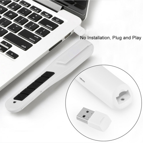 MC Saite PR-28 2.4GHz Wireless Air Fly Mouse Souris Laser Presenter PowerPoint Clicker Représentation Pointeur de contrôle à distance sans câble de recharge USB, Distance de contrôle: 10m (Blanc) SM044W1725-011