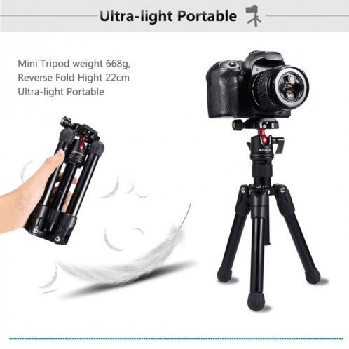 Fixation de trépied en alliage de magnésium PULUZ Pocket Mini Microspur Photos avec rotule à 360 degrés pour appareils photo reflex numériques et numériques, hauteur réglable: 24.5-57cm, Charge max .: 3kg SP30011268-011