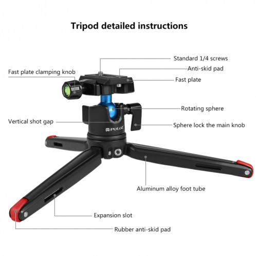 Support de trépied de bureau en métal de poche PULUZ avec rotule à 360 degrés pour appareils photo reflex numériques et numériques, réglable en hauteur: 11-21cm SP3002631-014