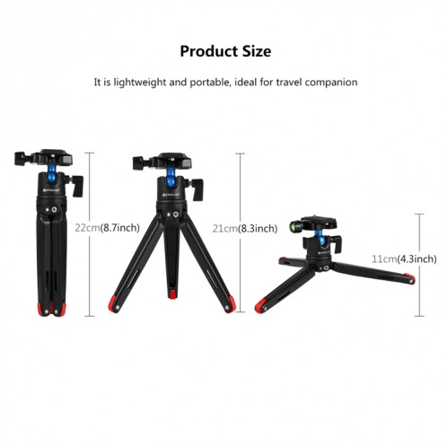 Support de trépied de bureau en métal de poche PULUZ avec rotule à 360 degrés pour appareils photo reflex numériques et numériques, réglable en hauteur: 11-21cm SP3002631-014