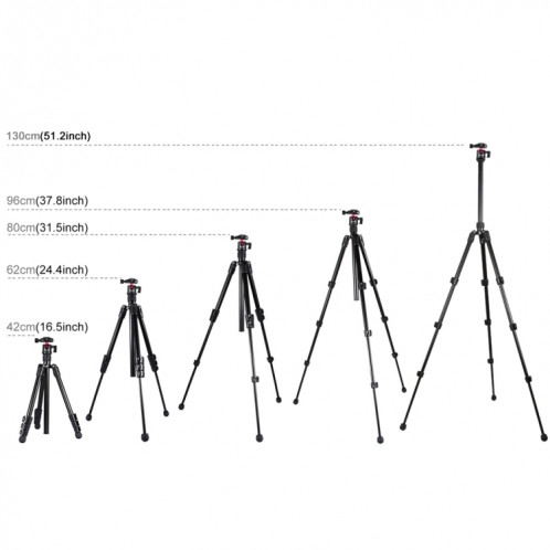 Support de trépied en métal à 4 sections pliable PULUZ avec rotule à 360 degrés pour appareils photo reflex numériques et appareils photo numériques, hauteur réglable: 42-130cm SP30091481-011