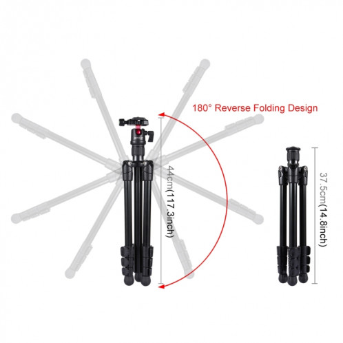 Support de trépied en métal à 4 sections pliable PULUZ avec rotule à 360 degrés pour appareils photo reflex numériques et appareils photo numériques, hauteur réglable: 42-130cm SP30091481-011