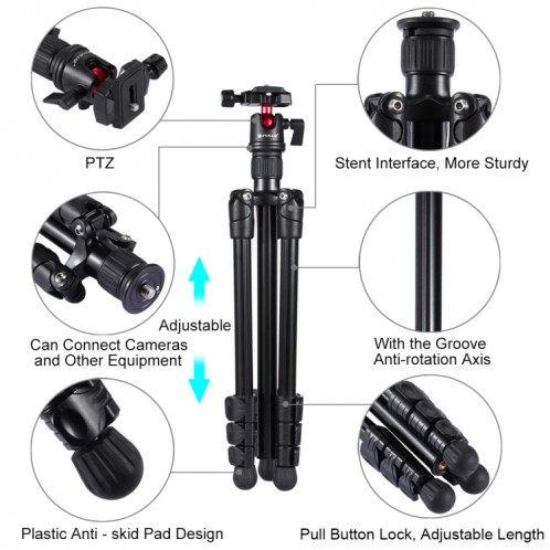 Support de trépied en métal à 4 sections pliable PULUZ avec rotule à 360 degrés pour appareils photo reflex numériques et appareils photo numériques, hauteur réglable: 42-130cm SP30091481-011