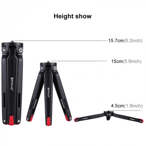 Support de trépied de bureau en métal de poche PULUZ avec vis d'adaptation de filetage de 1/4 à 3/8 pouce pour appareils photo reflex numériques et numériques, hauteur réglable: 4.5-15cm, charge maximale: 20kg SP014R36-015