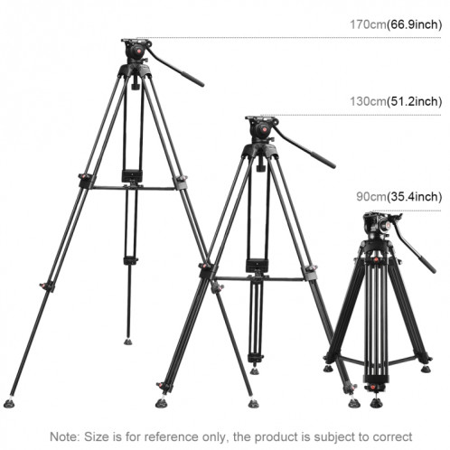 Trépied en alliage d'aluminium pour caméscope vidéo professionnel PULUZ avec tête de glissement fluide pour appareil photo reflex numérique / reflex, hauteur réglable: 80-160 cm (noir) SP047B734-011