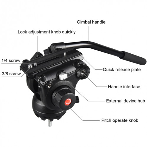 Trépied en alliage d'aluminium pour caméscope vidéo professionnel PULUZ avec tête de glissement fluide pour appareil photo reflex numérique / reflex, hauteur réglable: 80-160 cm (noir) SP047B734-011