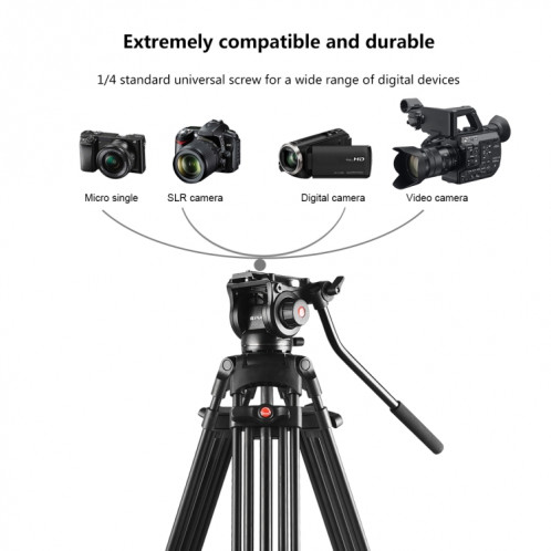 Trépied en alliage d'aluminium pour caméscope vidéo professionnel PULUZ avec tête de glissement fluide pour appareil photo reflex numérique / reflex, hauteur réglable: 80-160 cm (noir) SP047B734-011