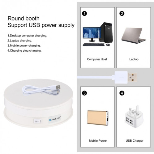 PULUZ 15CM USB PLATEUR PLATIFIBLAGE PLATEUR DE TAPITIF DE TRAVAILLE DE TRAVAILLEUR DE TRAVAILLE DE TRAVAILLE DE TAPITIF POUR LA PHOTOGIE POUR LA PHOTOGIE, CHARGE 1-5KG (Blanc) SP048W470-010