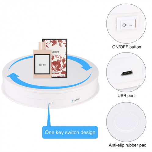 PULUZ 30cm USB Tourne-Disque Rotatif Électrique Présentoir Accessoires De Prise De Vue Vidéo Tourne-Disque pour La Photographie, Charge 10-20kg (Blanc) SP049W1410-010