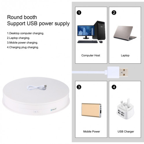 PULUZ 30cm USB Tourne-Disque Rotatif Électrique Présentoir Accessoires De Prise De Vue Vidéo Tourne-Disque pour La Photographie, Charge 10-20kg (Blanc) SP049W1410-010