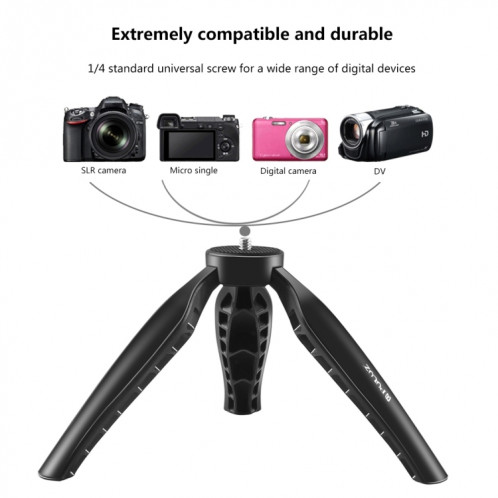 PULUZ Simple Mini support de trépied de bureau en ABS avec vis 1/4 pouce pour reflex numérique et appareils photo numériques, hauteur de travail: 9 cm (noir) SP055B559-07