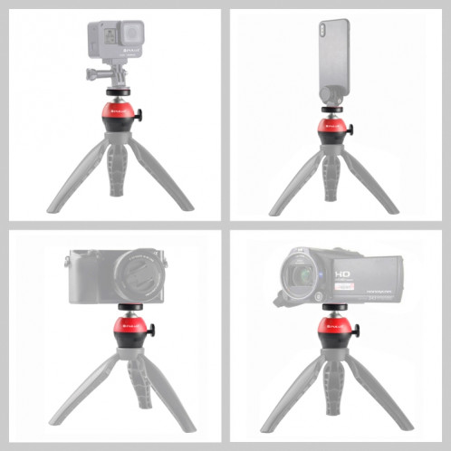 Adaptateur de trépied ABS à tête sphérique en alliage d'aluminium CNC à vis 1/4 pouce PULUZ (rouge) SP056R94-06