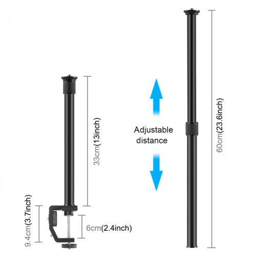 CLAMP PULUZ C STACHET DE STACHET DE STRAT D'EXTENSION Central TIME D'ARRÊTE DE TIGE DE TIME DE TIGNEUR DE TIGNEUR DE TIGNEUR DE TIGNEUR DE TIGNEUR: 33-60CM (Noir) SP063B1348-06