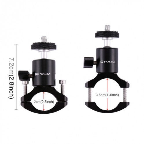 PULUZ Ensemble d'adaptateur pour tête de balle à trépied en aluminium pour vélo pour GoPro HERO5 Session / 5/4 Session / 4/3 + / 3/2/1, Xiaoyi Sport Camera SPU3065-08