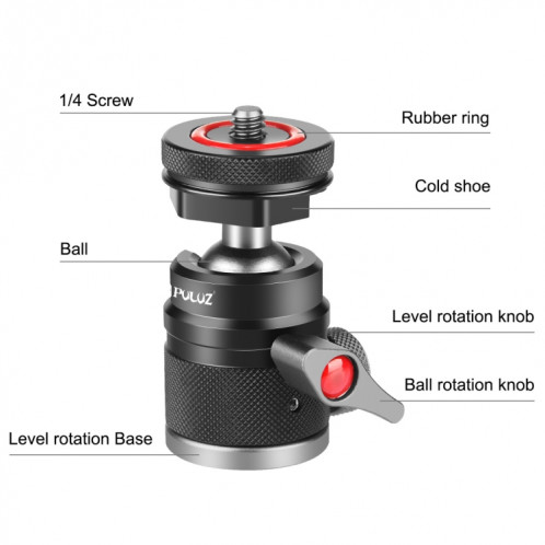 SUPPORT DE TRIPODE DE TÊTE DE BOULON ALLIAGE EN ALUMINIUM PULUZ AVEC BASE DE CHAUSSURES À FROID (Noir) SP075B87-06