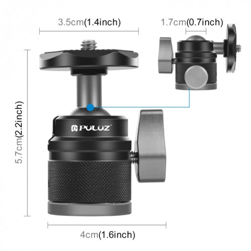 Adaptateur de tête de boule en alliage en alliage d'aluminium PULUZ 360 PANORAMA AVEC LOCK (Noir) SP093B356-06
