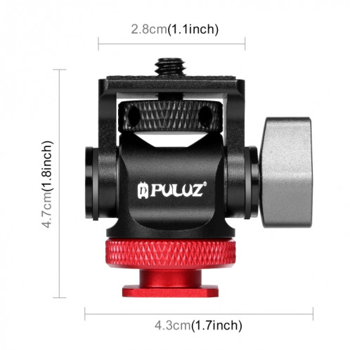 PULUZ Mini 180 Degrés Swing Trépied Rotule Adaptateur de Montage de Chaussure Froide (Rouge) SP102R334-07