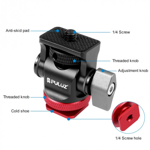 PULUZ Mini 180 Degrés Swing Trépied Rotule Adaptateur de Montage de Chaussure Froide (Rouge) SP102R334-07