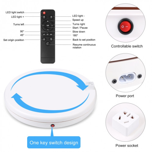 PULUZ 45cm Télécommande Ajustant La Vitesse Tournante Présentoir Avec Prise De Courant, Blanc, Charge 100kg SP48EU1308-09