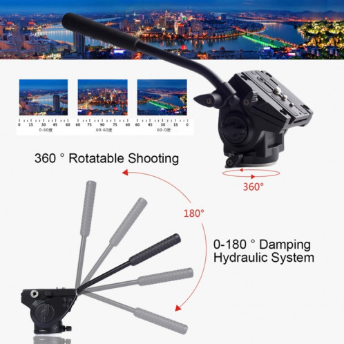 PULUZ Tête de trainée à action trépied pour caméra vidéo extra-robuste avec plaque coulissante pour appareils photo reflex numériques et reflex, grande taille (noir) SP501B1634-013