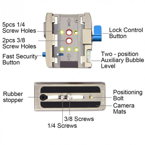 Adaptateur de fixation à dégagement rapide PULUZ + plaque de dégagement rapide pour appareils photo reflex numériques et reflex (or) SP502J566-011