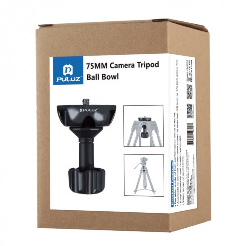 PULUZ 75mm Half Ball Flat to Bowl Adaptateur pour appareil photo trépied DSLR Rig Head Head, matériau métallique SP35031337-09