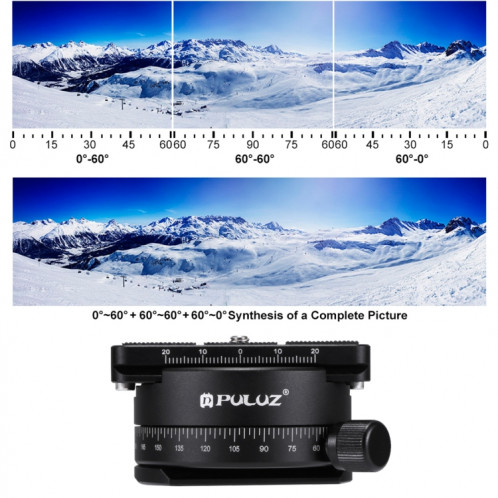 Rotule panoramique en alliage d'aluminium PULUZ à 360 degrés avec plateau de dégagement rapide pour tête de trépied SP3514667-011