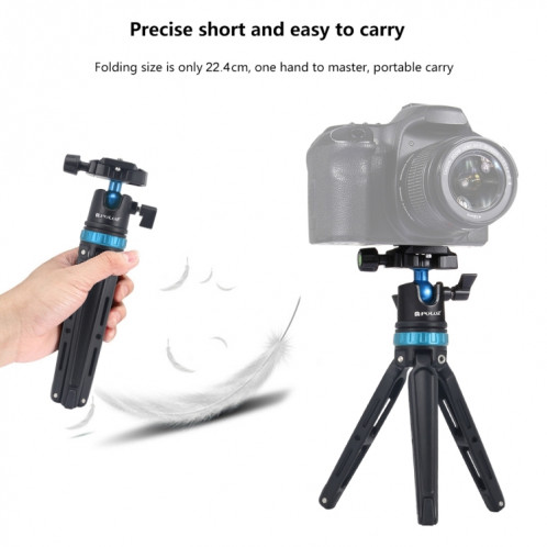 Fixation de trépied de bureau en métal ajustable PULUZ Pocket Mini avec rotule à 360 degrés pour appareils photo reflex numériques et numériques, hauteur ajustable: 11-20,2 cm (bleu) SP536L1995-010