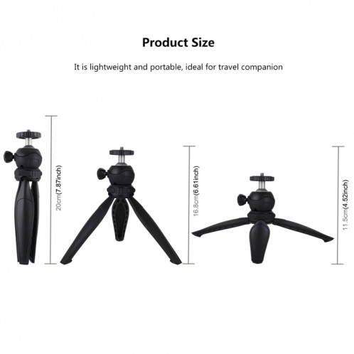 Support de trépied en plastique avec poche pour PULUZ 20cm et rotule à 360 degrés pour téléphones intelligents, GoPro, appareils photo DSLR (Noir) SP537B729-09