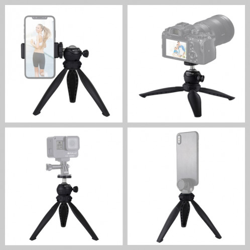 Support de trépied en plastique avec poche pour PULUZ 20cm et rotule à 360 degrés pour téléphones intelligents, GoPro, appareils photo DSLR (Noir) SP537B729-09