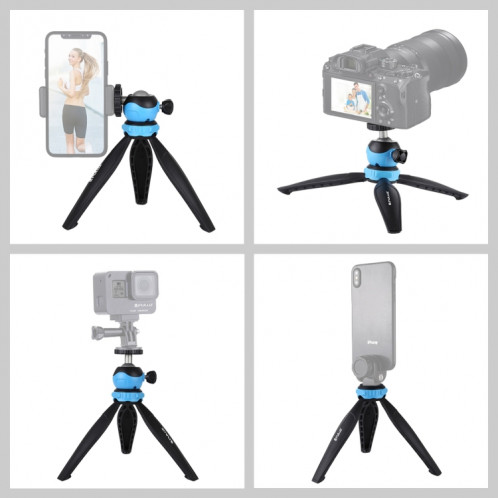 PULUZ Support de trépied en plastique de poche de 20 cm avec rotule à 360 degrés pour smartphones, GoPro, appareils photo reflex numériques (bleu) SP537L320-09