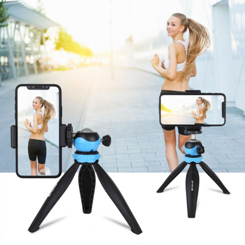 PULUZ Support de trépied en plastique de poche de 20 cm avec rotule à 360 degrés pour smartphones, GoPro, appareils photo reflex numériques (bleu) SP537L320-09