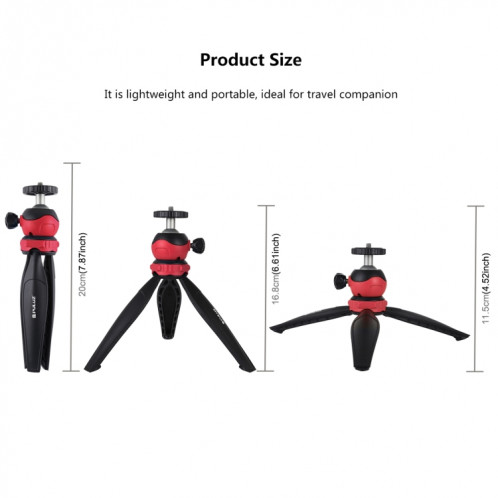 PULUZ Support de trépied en plastique de poche de 20 cm avec rotule à 360 degrés pour smartphones, GoPro, appareils photo reflex numériques (rouge) SP537R1701-09